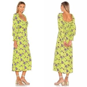 Faithful The Brand Midi Dress XS Floral Green and Purple Women's Dress